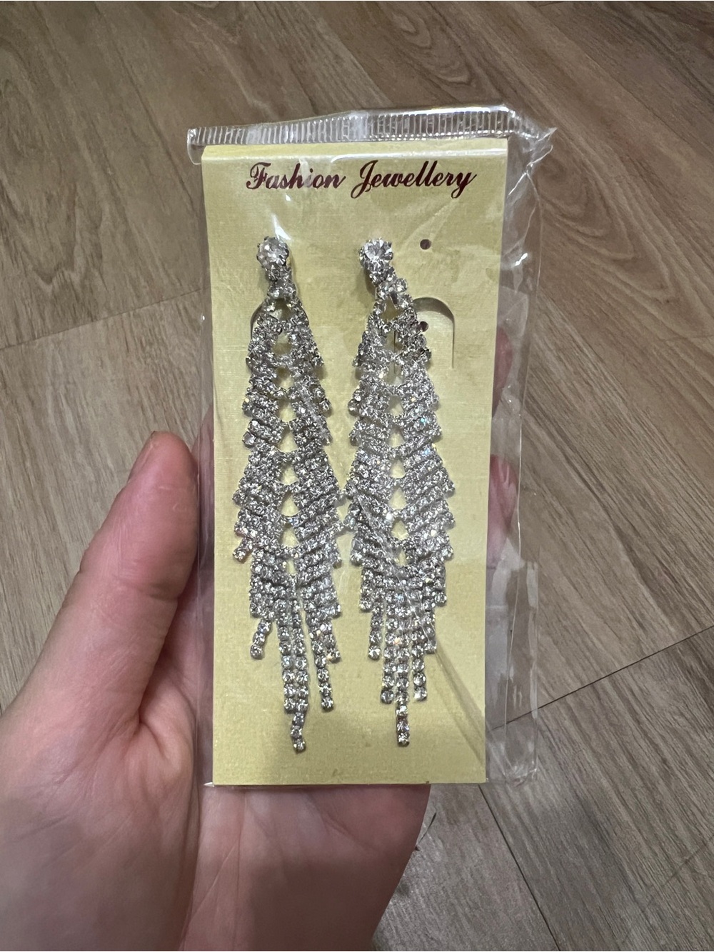 Silver rhinestone chandelier clip-on earrings